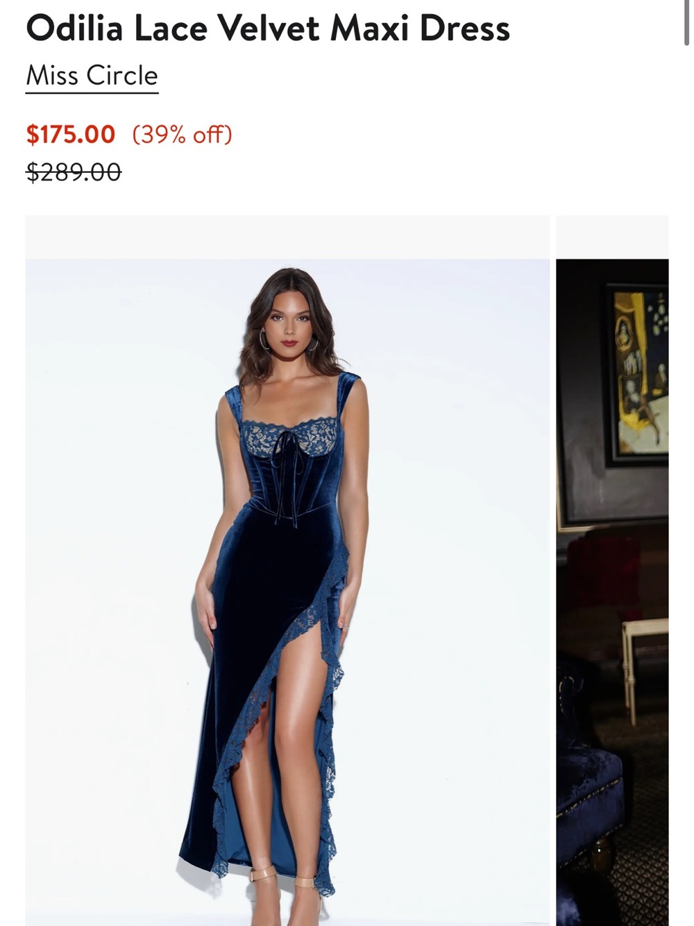 Miss Circle Navy Velvet Lace Maxi Dress with Corset Bodice